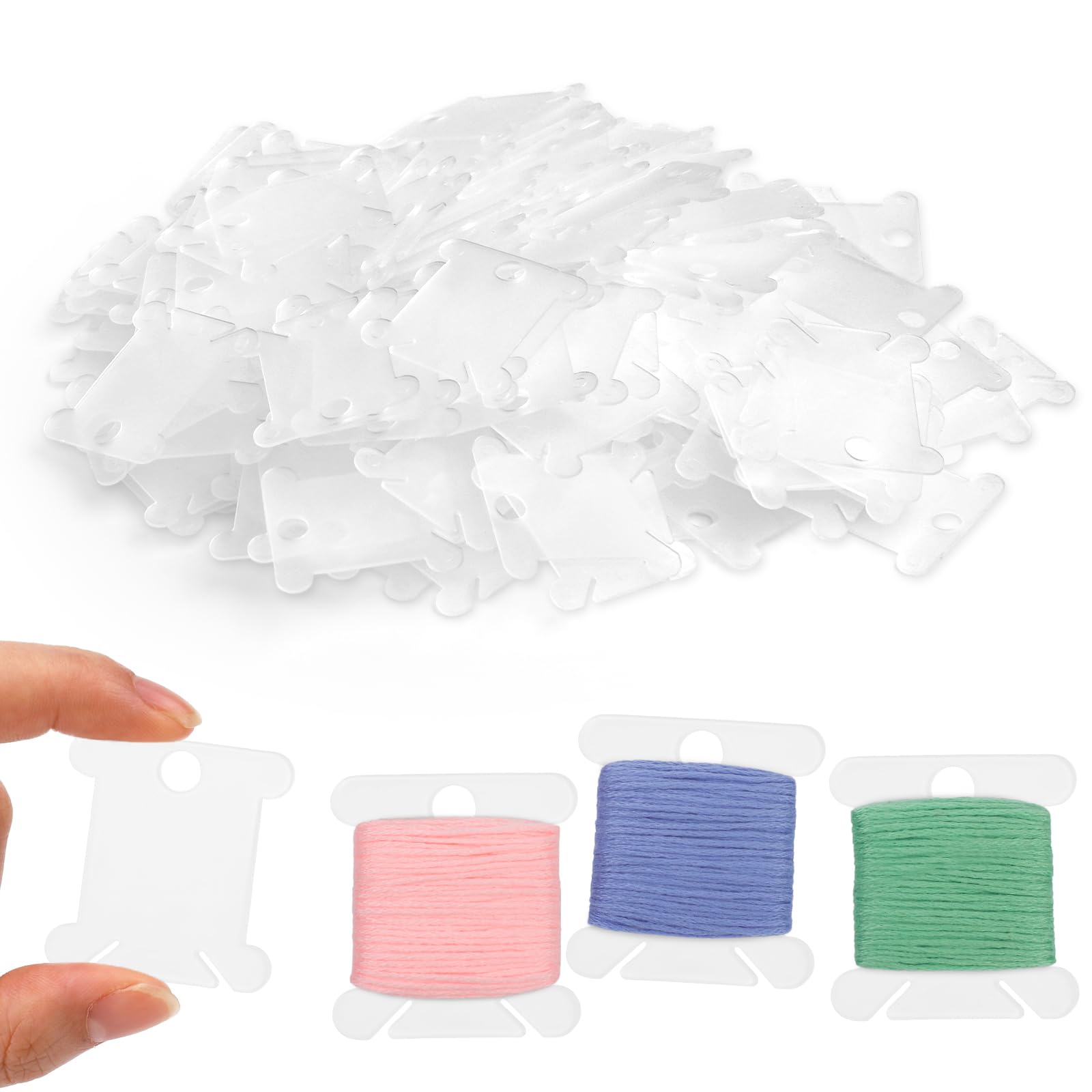 Plastic Floss Bobbins, 150 Transparent Plastic Embroidery Floss Bobbins, Embroidery Floss Organizer for Cross Stitch Thread Craft DIY Sewing Storage,