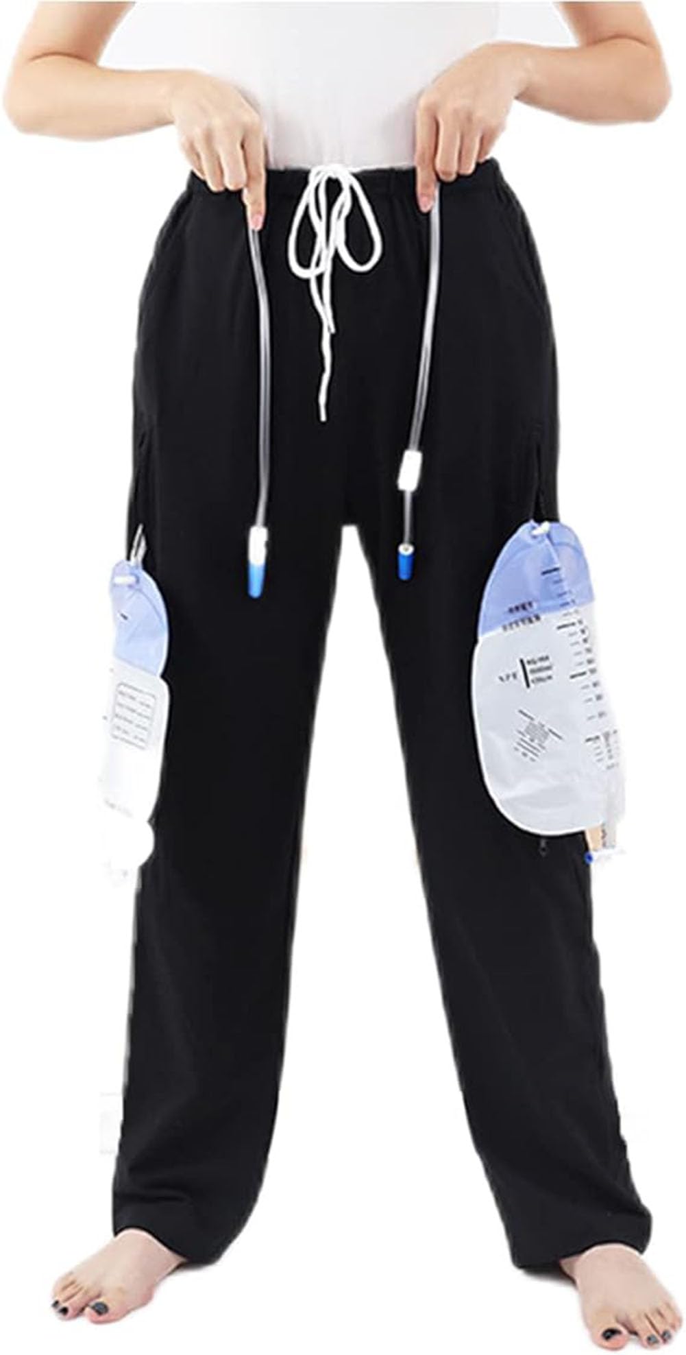 GEDRACKPMYN Catheter Leg Bag Pants, Holds (2) 2000ml Leg Bags for Nephrostomy, Suprapubic & Biliary Catheters, Urine Bag Holder Pants with Double Zippered Pockets,M