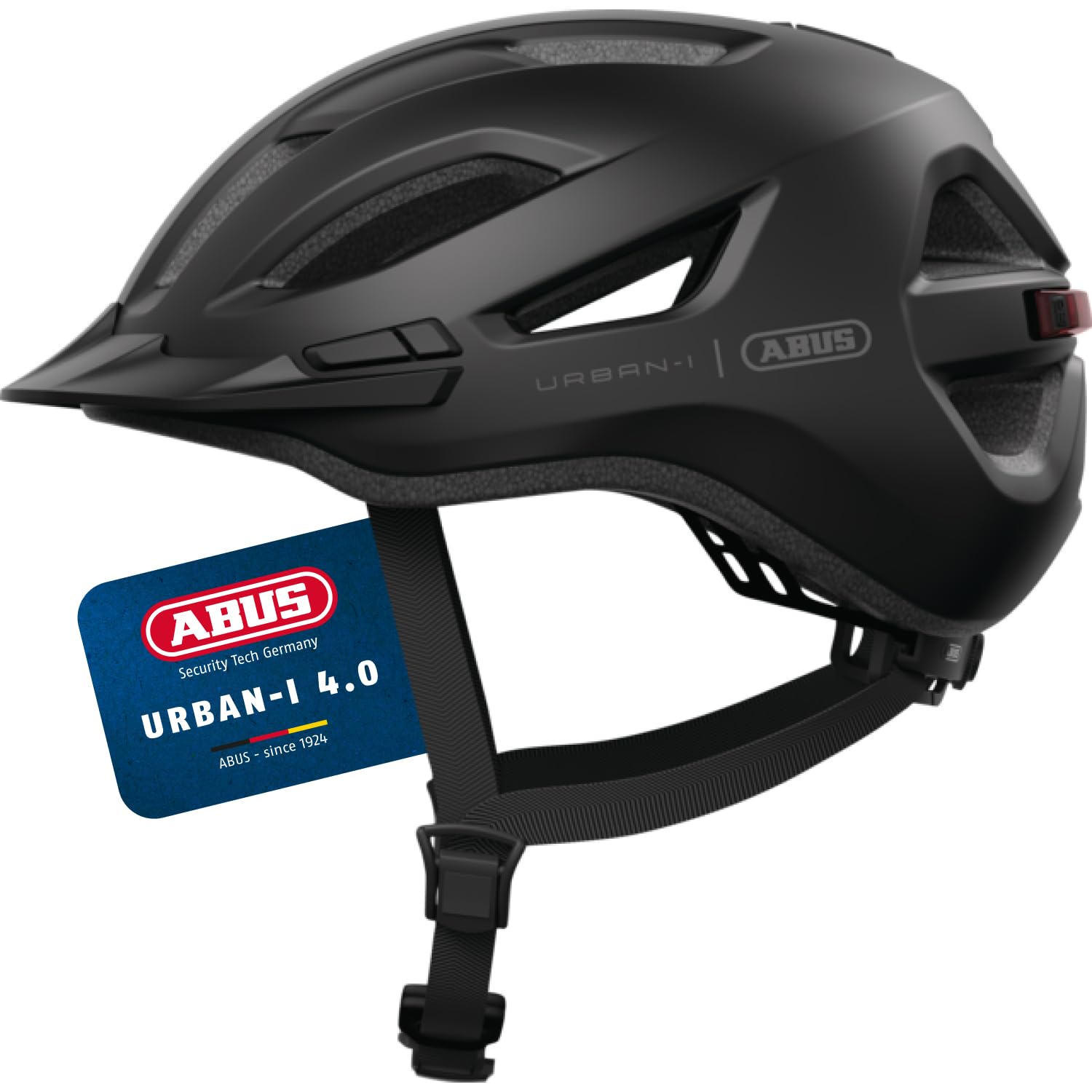 ABUS Stadthelm Urban-I 4.0 - Fahrradhelm mit aufladbarem Rücklicht, 2 Leuchtmodi, Schirm, Zopf-Öffnung und magnetischem Verschluss - für Jugendliche, Frauen und Männer