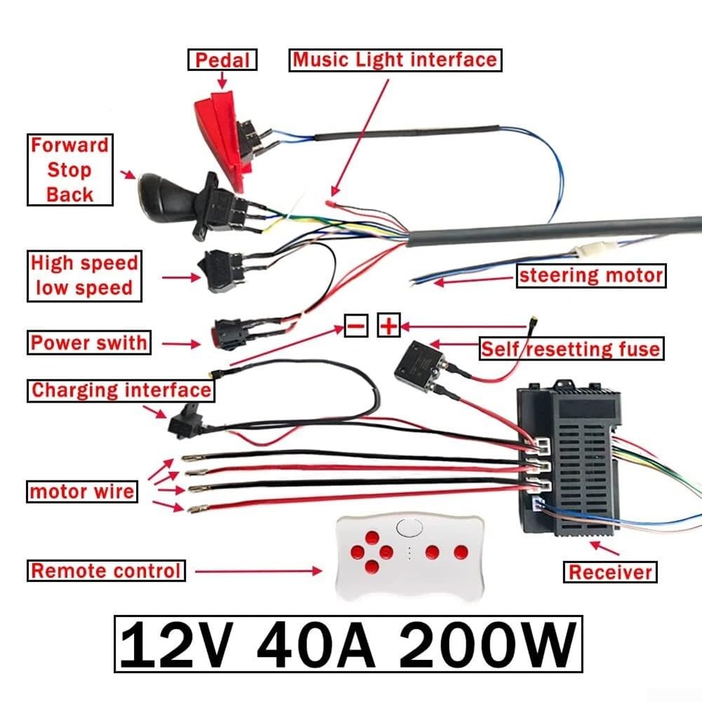 Komplettes 12V Kabelbaum Set für Kinder Elektroauto mit kabelloser 2 4G Fernbedienung Überlastschutz Slow Start Controller Ein-Knopf Installation Zubehör für Heimwerken Autos
