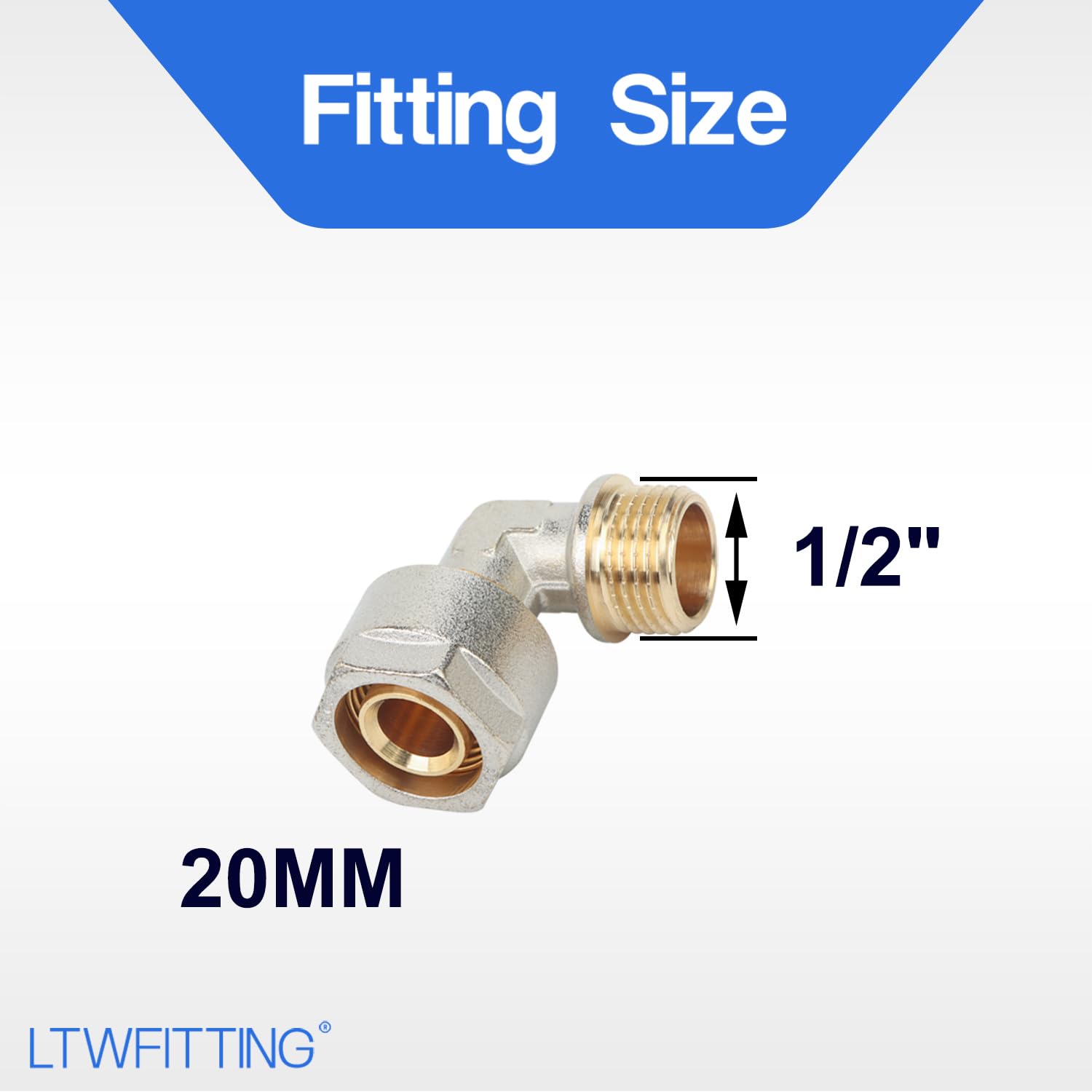 LTWFITTING 20er Schraubfitting Winkel 90°mit 1/2" Aussengewinde für Aluverbundrohr 20mm für Trinkwasser geeignet(5 Stück)
