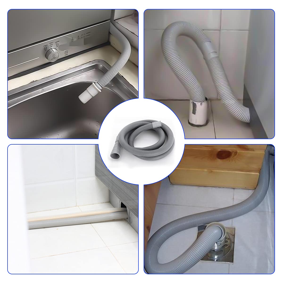 wąż odpływowy do pralki, przedłużający, 4 m, z pałąkiem, łącznikiem i 2 obejmami, Ø 20 mm, przedłużenie węża odpływowego do pralki i zmywarki
