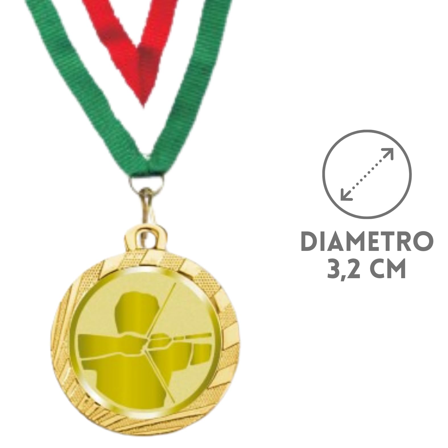 Stock Medaglie Personalizzate Premiazioni Tiro Arco da 3,2 cm con Laccetto Medaglia Personalizzabili in Metallo con Stampa Personalizzata, Sport | 23.00.32.A