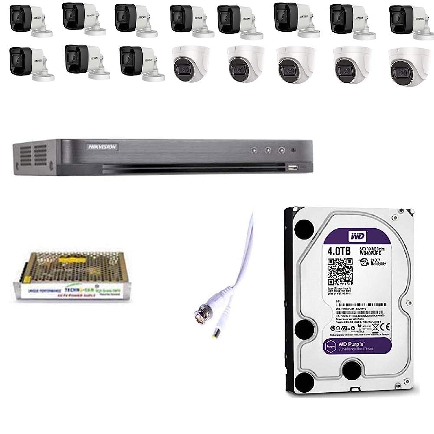 HIKVISION Techno-CAM 4K Supper HD 8MP Cameras Combo Kit- 16CH HD DVR+ 11 Bullet Cameras+ 5 Dome Camera +4TB Hard Disc + Supply & All Required Connectors-picture-31