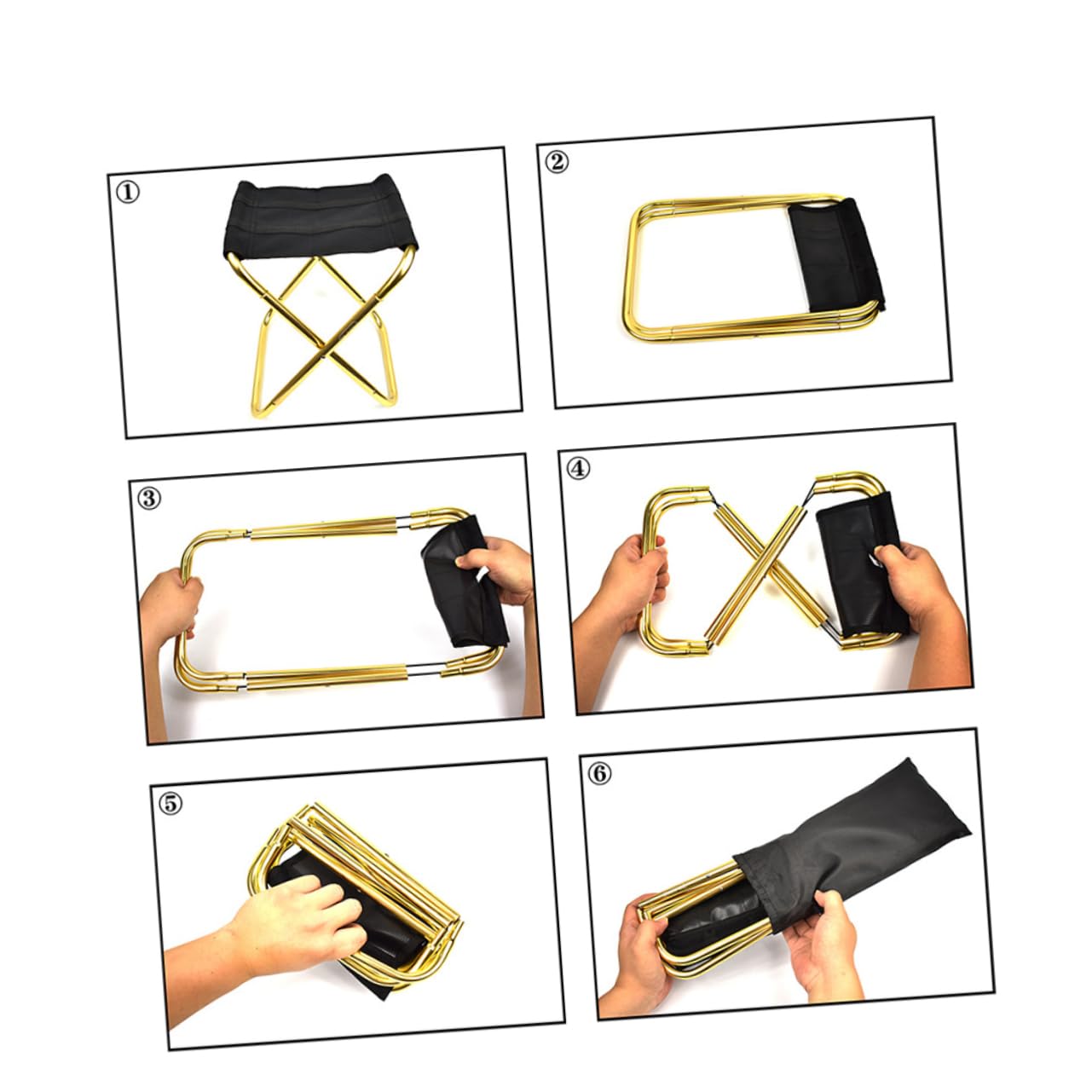 Toyvian Lightweight Portable Folding Stool Collapsible Iron Chair for Outdoor Activities Fishing Camping BBQ and Travel Durable Design Black Golden Color