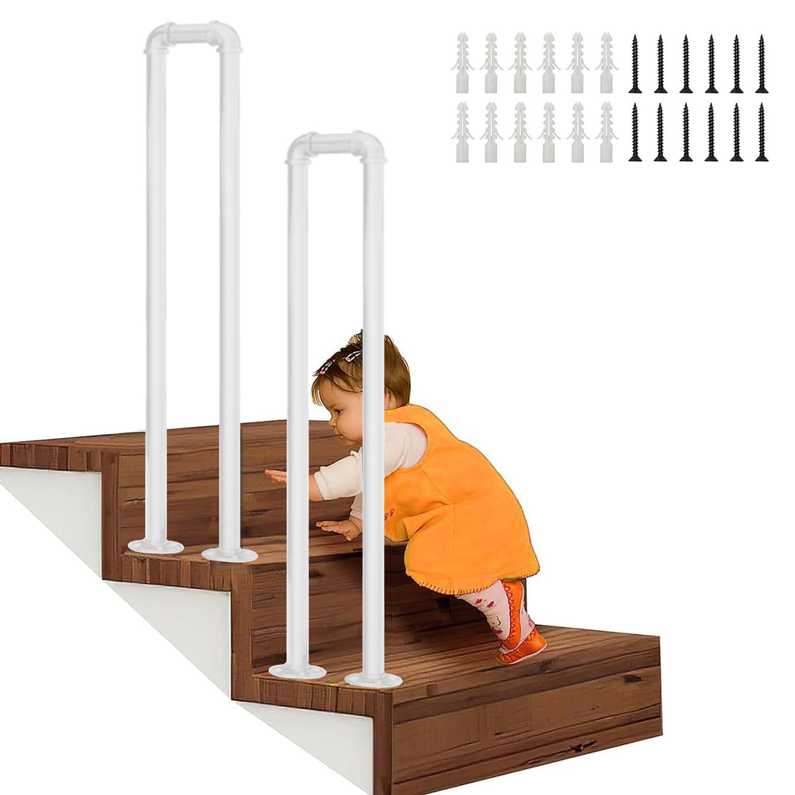 LWJSOCP Wrought Iron Handrail for Indoor Staircase Easy Installation Kit Included U Shaped Handrails for Outdoor Steps Loft Villa Modern Home Decor Banister Exterior Hand Railings (2.8ft/85cm)