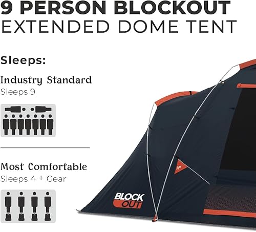 Vista 2 de CORE Blackout 6 Person & 9 Person Dome Tent Best Car Camping Outdoor Family Camp Tent Included Storage Pockets for Camping Accessories