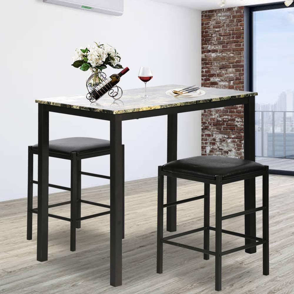 Dorel Living 3-Piece Devyn Faux Marble Pub Dining Set