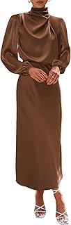 Womens Mock Neck Satin Dress Summer Fall 2025 Long Sleeve High Waist Formal Wedding Party Maxi Cocktail Dresses