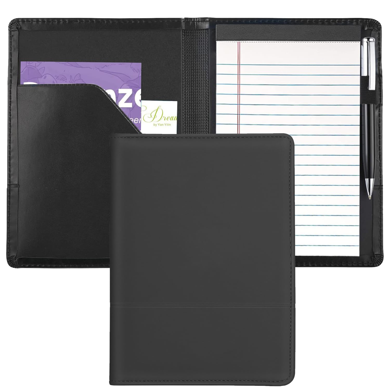 Padfolio/Portfolio Binder, Mini Padfolio Portfolio Binder 5 x 8 Legal Writing Pad, A5 Document Organizer Folder for Men Women,Classic Black.