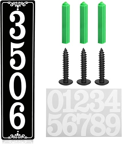 Vista 196 de Placa de dirección de metal personalizada, letreros de números para placa de pared de casa, letrero de dirección de nombre de calle, números de casa