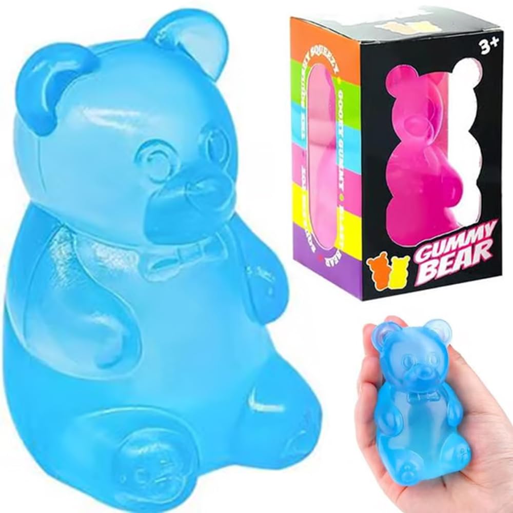 Nee Doh Jelly Filled Gummy Bear Squishy Toy, Sensory Squishy Toy with Jelly-Like Filling, Squishy Stress Relief & Sensory Fun (Blue)