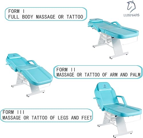 Miniatura 8 de LUXMARS Silla facial de tatuaje, cama plegable ajustable para pestañas con taburete hidráulico, mesa de masaje para masaje profesional, pestañas