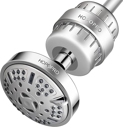 HOPOPRO Cabezal de ducha de 9 modos y filtro de ducha de 18 etapas, cabezal de ducha filtrado de alta presión, cabezal de ducha de alto rendimiento,