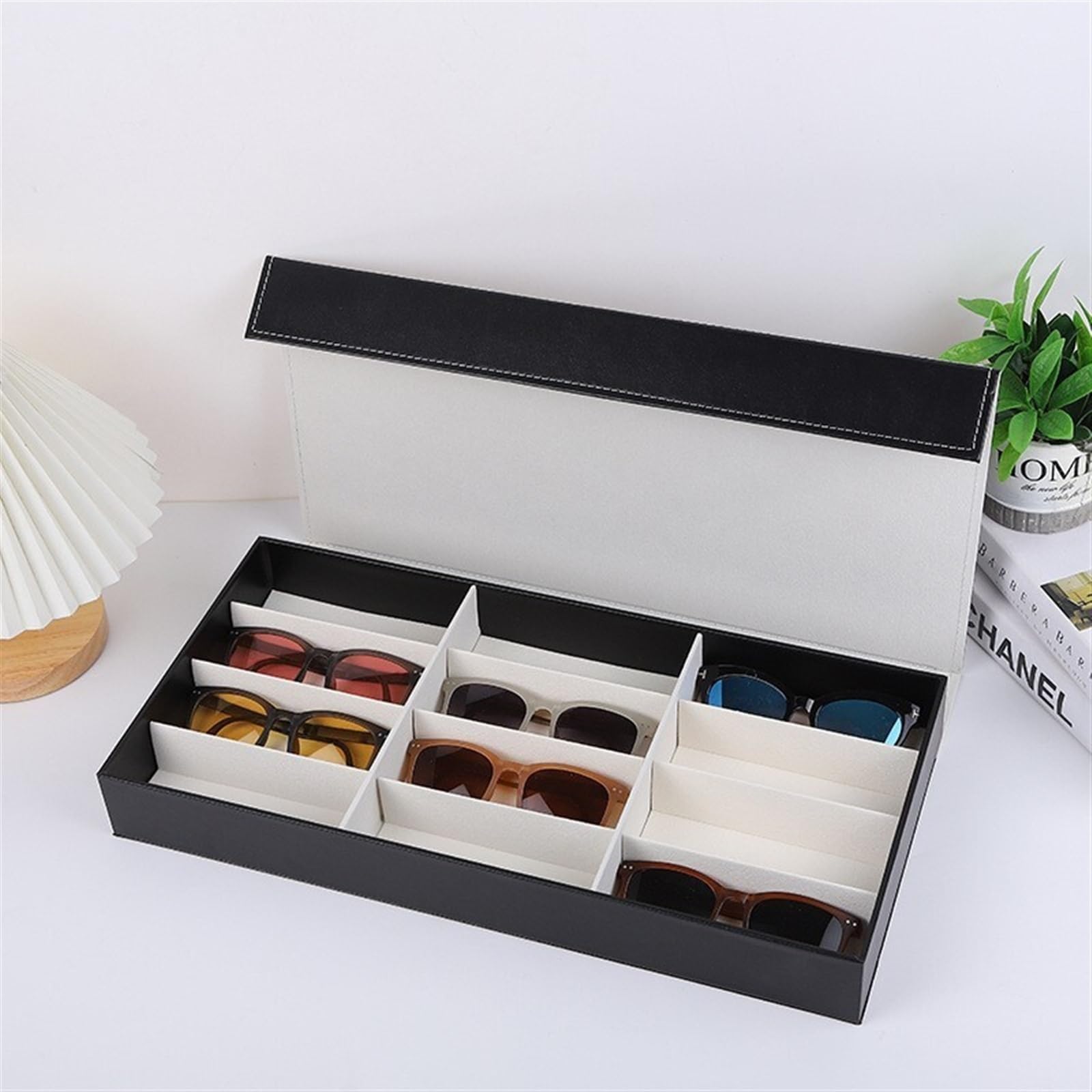 Custodia per Occhiali, Espositore for Occhiali da Sole in PU a 12 Griglie, espositore Multifunzionale for Occhiali da Sole e Occhiali Custodia Portatile per Donna, Uomo