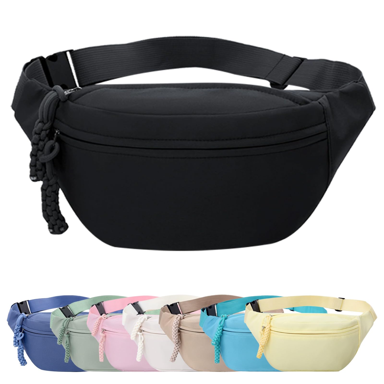 Mayoii Bumbags for Ladies, Fanny Pack for Women Men with Adjustable Belt, 2-Zipper Pockets, Large Capacity, Lightweight Waist Bag Suitable for Daily Use (A-Black)