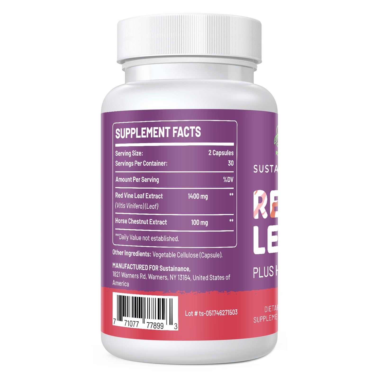 Red Vine Leaf Extract & Horse Chestnut Extract Supplement (60 Capsules - 8 Bottle)