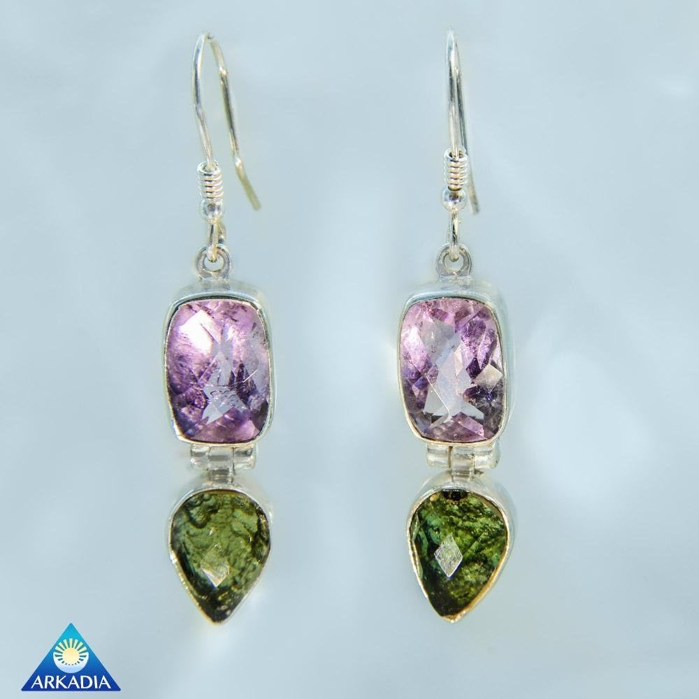 Dazzling Amethyst & Moldavite Earrings SE249
