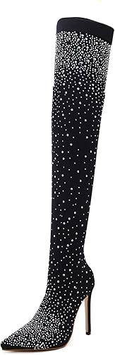 Calcetines de malla elástica fina para mujer con brillantes glamour, botas de tacón alto con diamantes de imitación