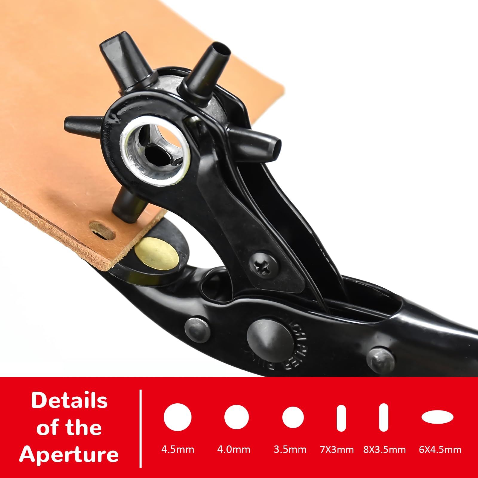 Professional Leather Hole Punch Tool - Heavy Duty Revolving Plier With 6 Sizes (2mm-4.5mm), Extra Plates & Ruler - View #7