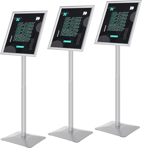 Miniatura 10 de Golemas Soporte para letrero de piso, 8.5 x 11 pulgadas, plateado, barra integrada de 11 libras, soporte para letrero de pedestal resistente, sin