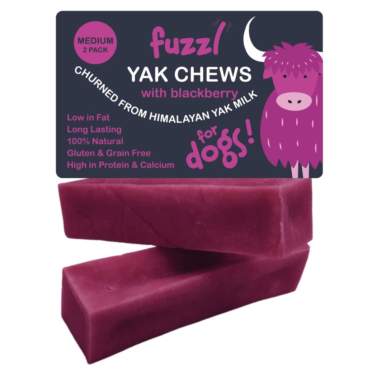 Fuzzl Yak Chews for Dogs - 2 Pack 140g Blackberry - Premium Natural Dog Treats with Himalayan Yak Milk - Natural Dog Chews Long Lasting Dental Sticks