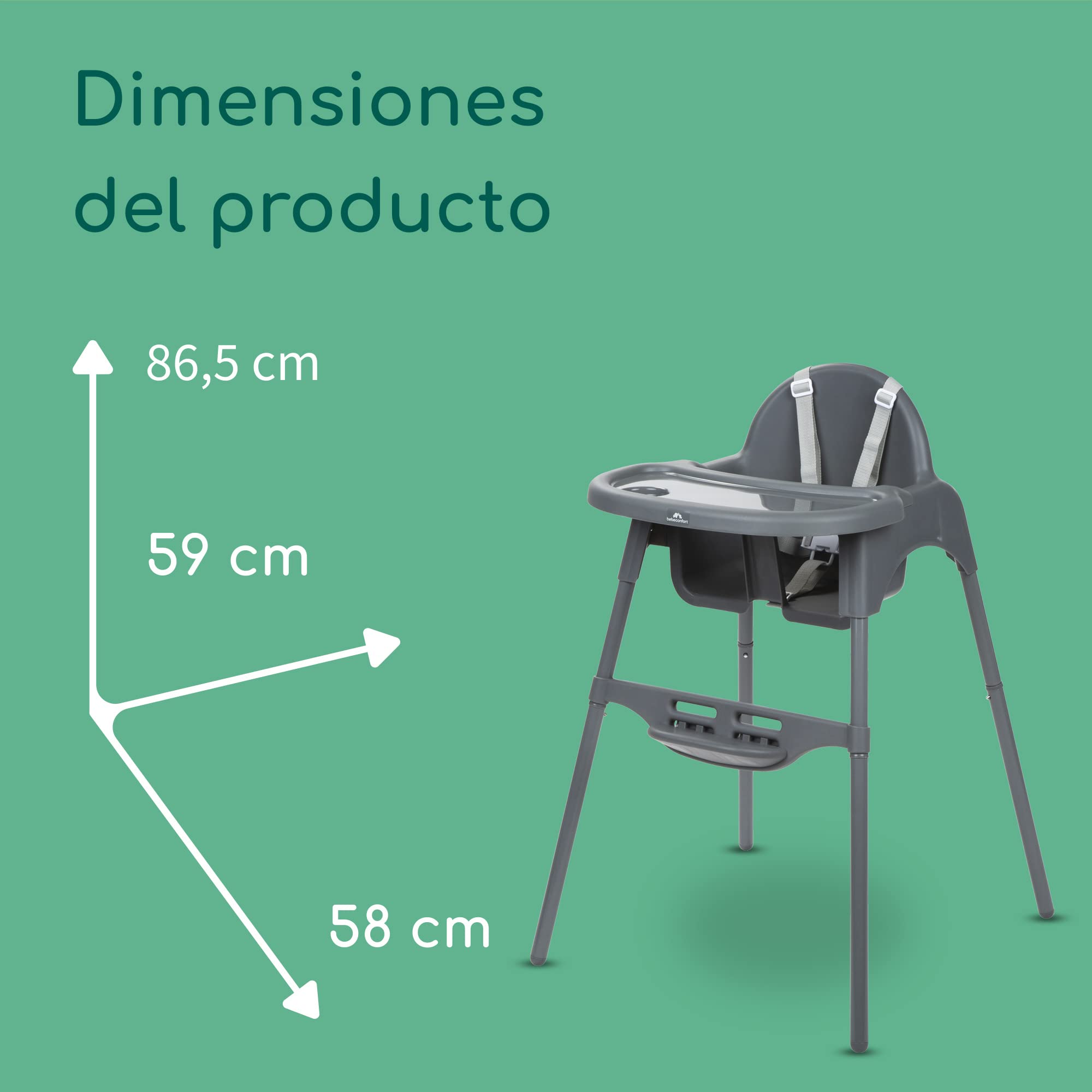 Bebeconfort Meely, Trona Bebé 2 en 1 Ajustable, Trona Portátil Bébé Convertible en Silla, 6 M-3 A (máx. 15 kg), Ligera (3,3 kg), Trona para Bebé, Fácil de limpiar, Arnés 5 Puntos, Dark Grey