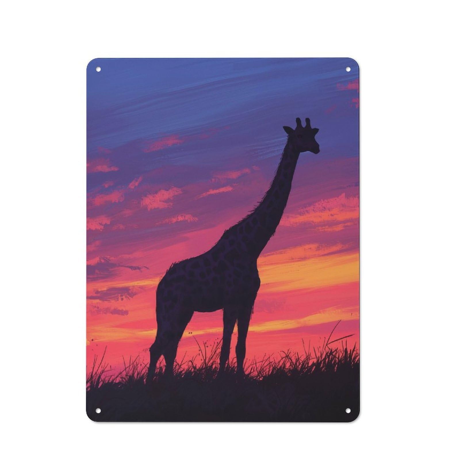 Junmoney Giraffe Silhouette Sunset Metal Wall Sign 40X30cm Featuring For Living Room Wall, For Decorating Living Rooms And Feature Walls