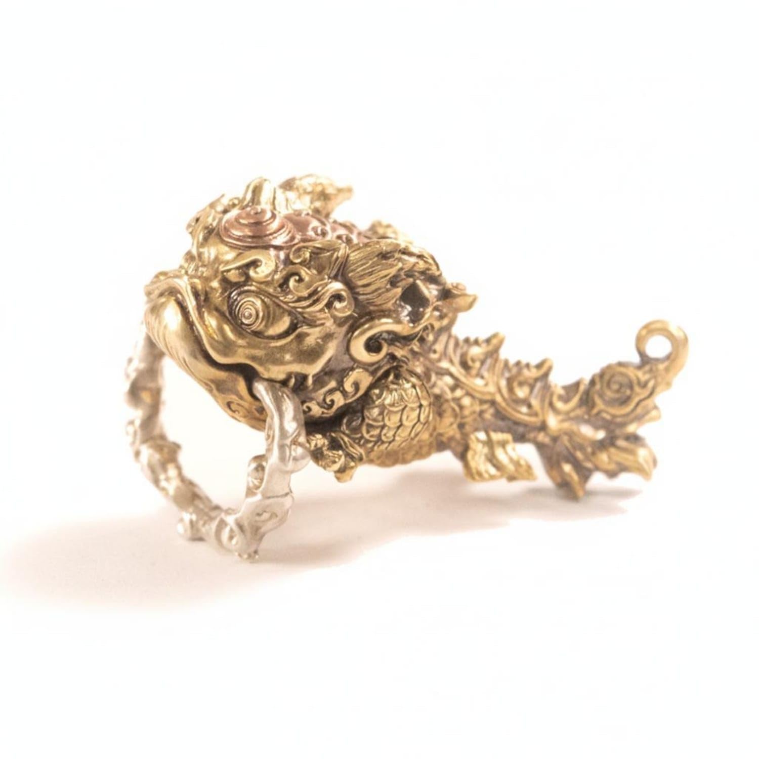 ECOMISTIQ® Intricate Relief Chi Dragon Charm Curled Flames Dragon Charm Ornament Hanging Loop Fashion Accessory Scaled for Desk Display, Copper Silv-image-19