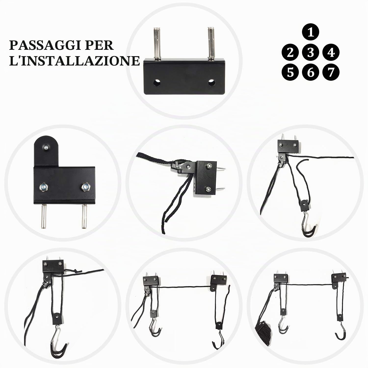 EXLECO Supporto per bicicletta da soffitto Max.57 kg Ascensore universale per bicicletta con gancio e corda adatto per biciclette e yacht