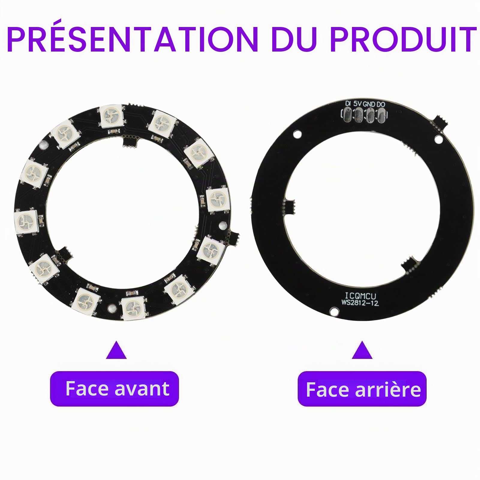 Led Ws2812b 3 X Anneau LED 5V RVB Compatible Avec WS2812B 12-Bit De 50mm - Parfait Pour Arduino Et Raspberry Pi, Pour Une Installation Facile Ws2812b 16x16 Eco Panel，interrupteur Electronique