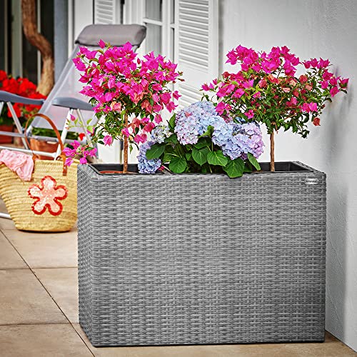 CASARIA® Large Tall Rattan Flower Pot Planter | 3 Removable Inner Plant Pots With Water Drain | Poly Rattan Trough Flower Box Planters Outdoor Garden | 83x30.5x60 cm | Grey - Image 3