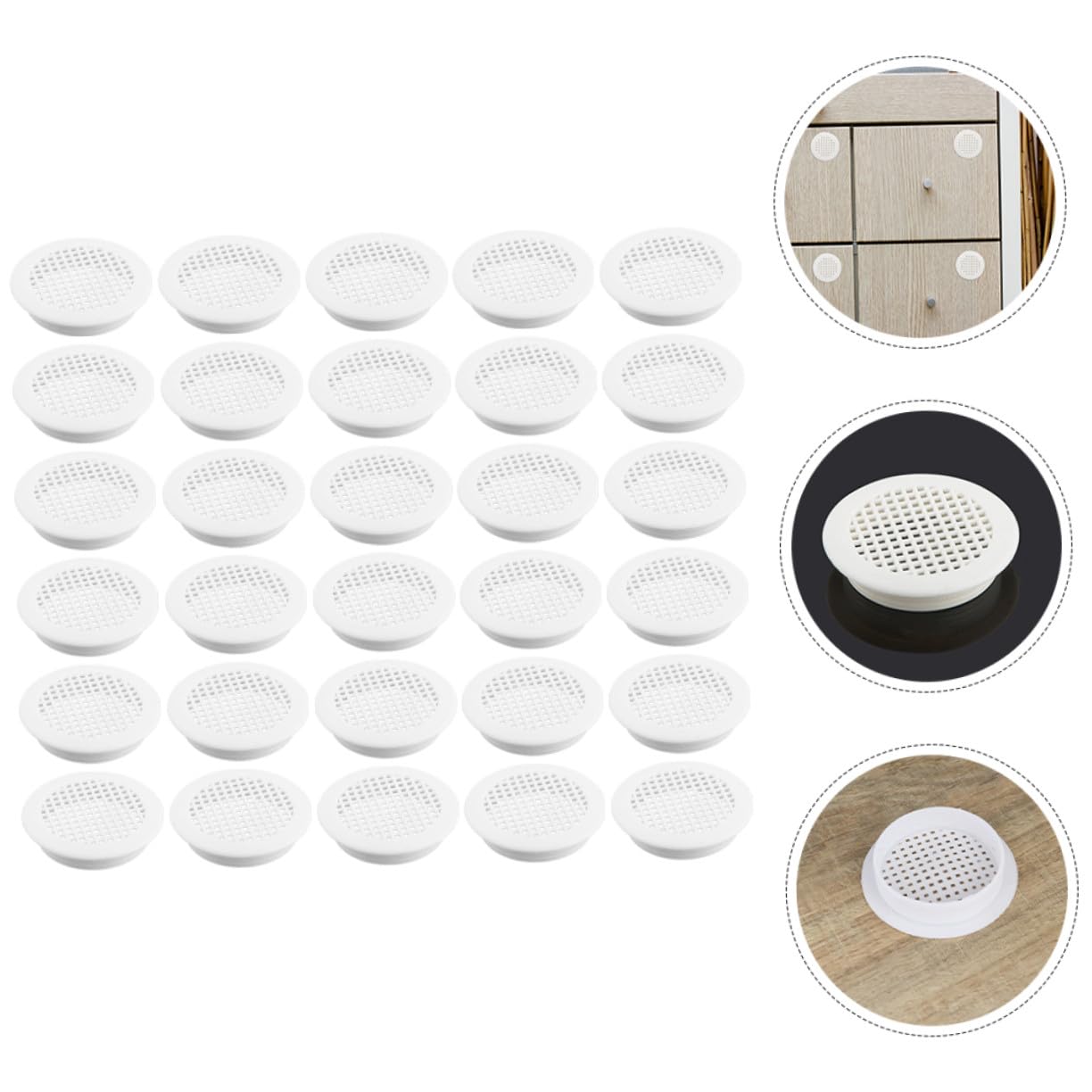 Unterbau Lüftungsgitter Weiß 50 Stück aus Kunststoff 53mm mit Belüftungs und Wärmeableitungsfunktion für Schuhschrank für Schrankbelüftung im Haushalt