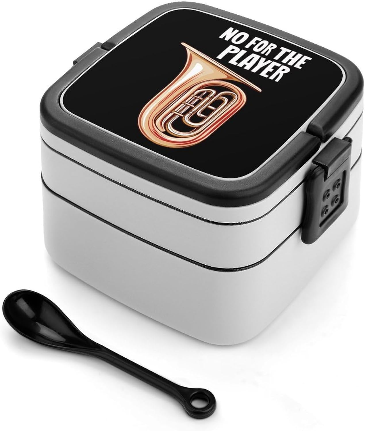 Tuba Player Musical Note Bento Box with Spoon 2 Layer Food Container Cute Lunch Box for Travel Dining Work