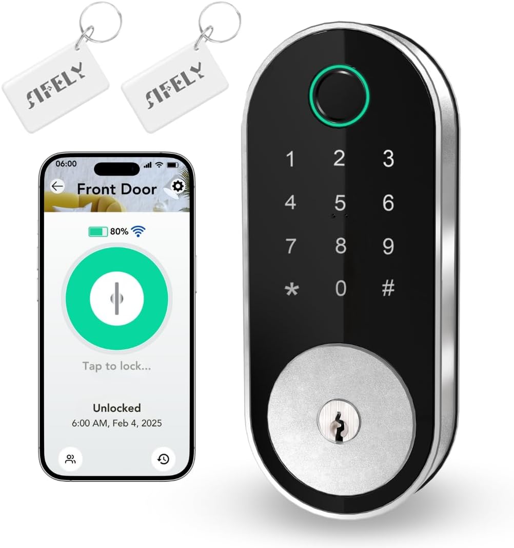 Built-in WiFi Deadbolt Smart-Lock with Keypad: Sifely Keyless Entry Door Lock with App Control, Digital Electronic/Electric Deadbolt with Fingerprint & Code, Auto Lock, Easy Installation (Silver)