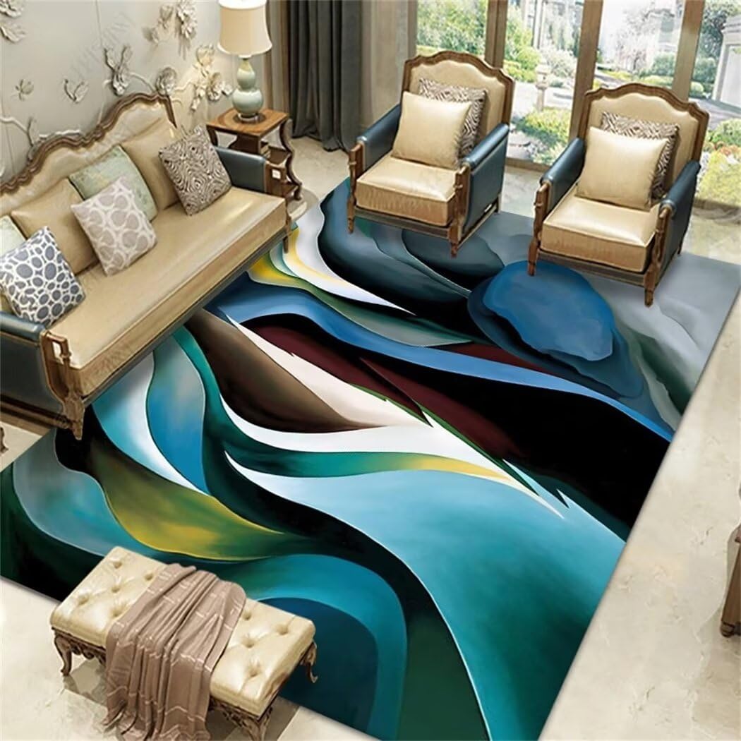 Tapis de salon d'art abstrait bleu 200x300cm facile à nettoyer pour chambre