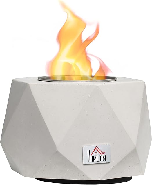 HOMCOM Tabletop Fire Pit, Indoor Fireplace 15cm Table Top Fire Pit Bowl, Alcohol Fueled Concrete Firepit, Angular Mini Fire Bowl Balcony Decor for Soul Relaxing, Tabletop Portable Fire Bowls, Grey