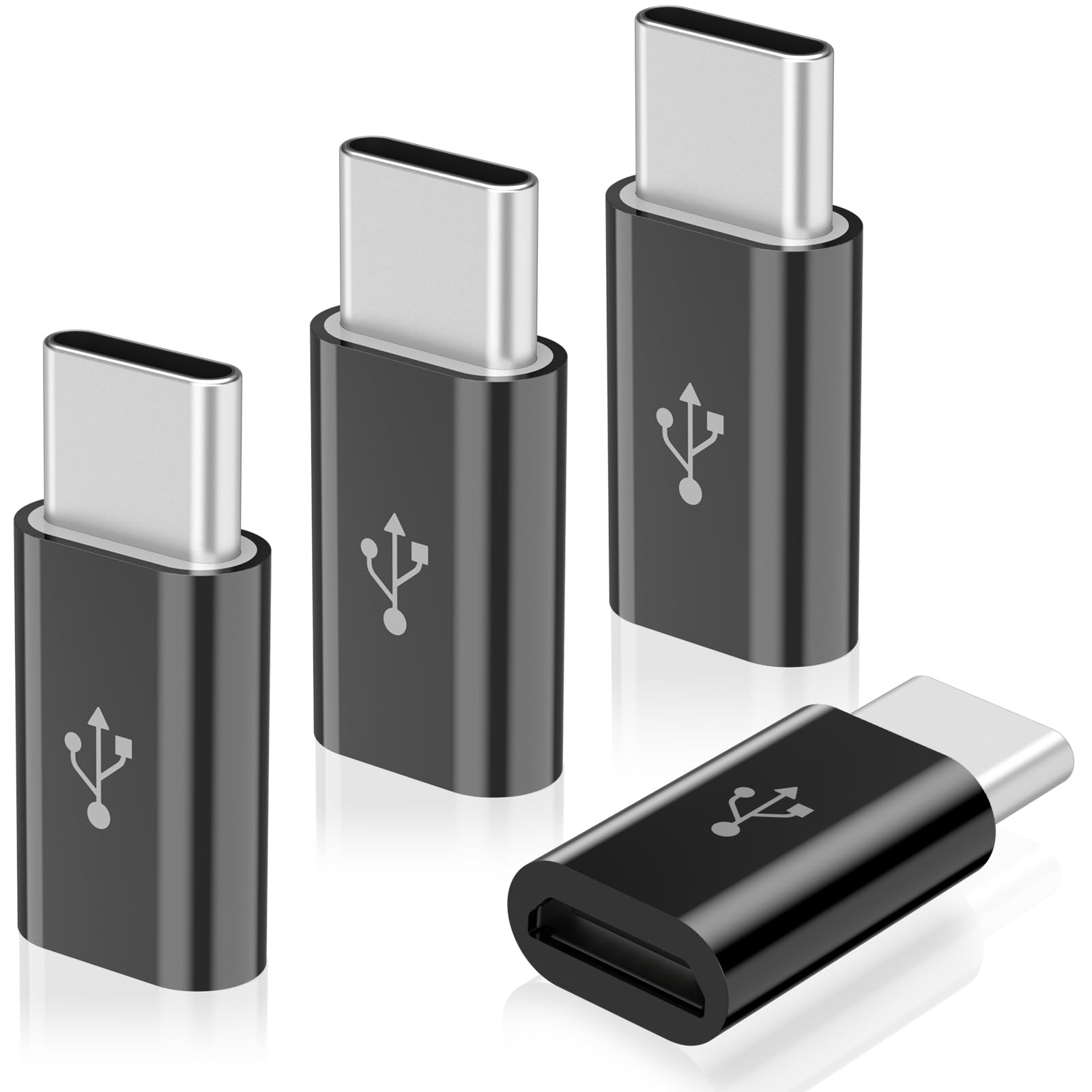 Photo 1 of 4 Pack Micro USB to USB C Adapter, Micro-USB Female to USB-C Male OTG Adapter Compatible with iPhone 15 16 17,Samsung Galaxy S10 S9 S8 S7, MacBook, LG, Huawei, Type-C Phones, Tablets (Black)