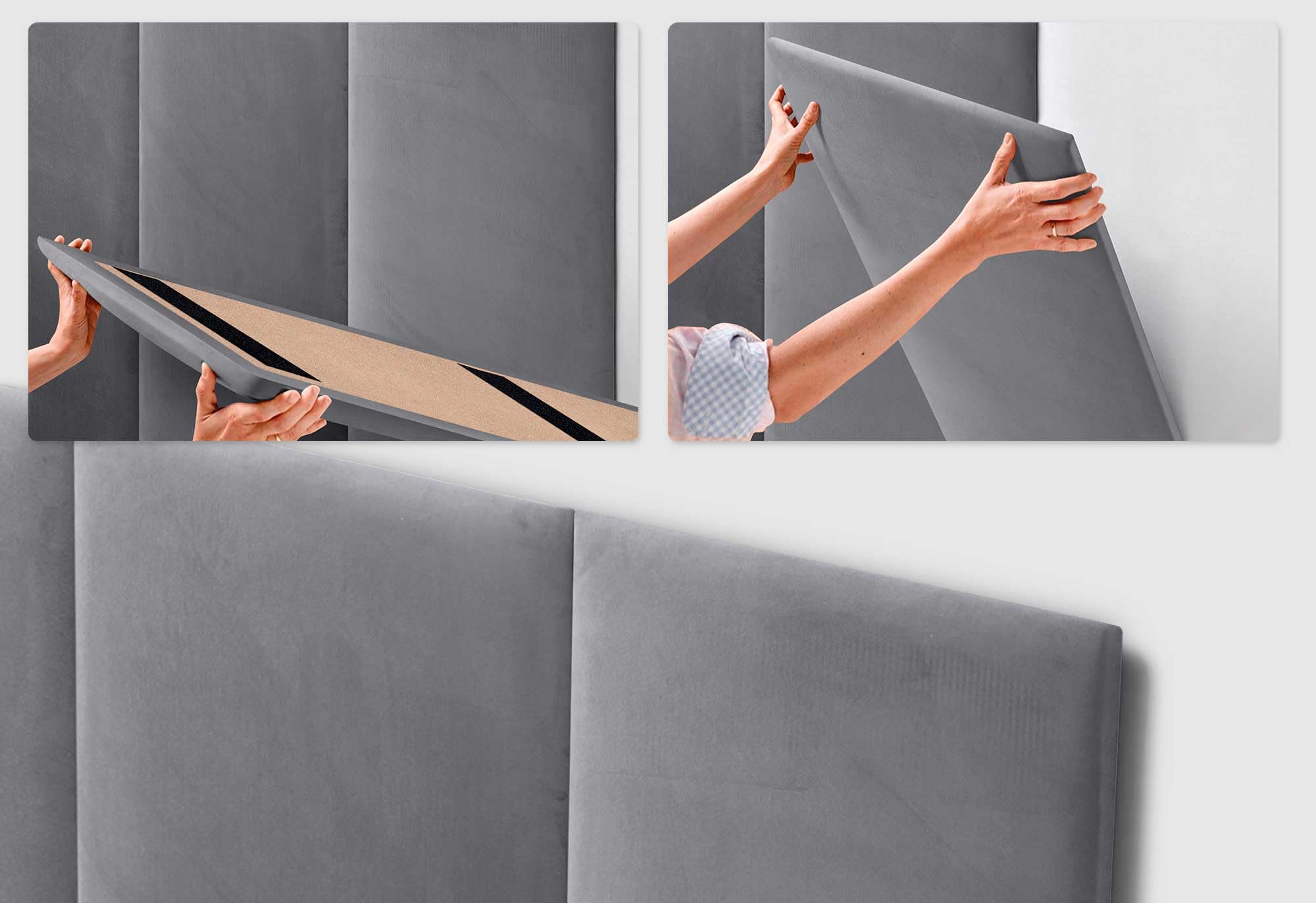DHOME Cabecero Tapizado Terciopelo Liso Antimanchas Diseño Modular Vertical Autoadhesivo Cabezal Cama Dormitorio Acolchado (Gris, 90cm, Altura 80cm, x2)