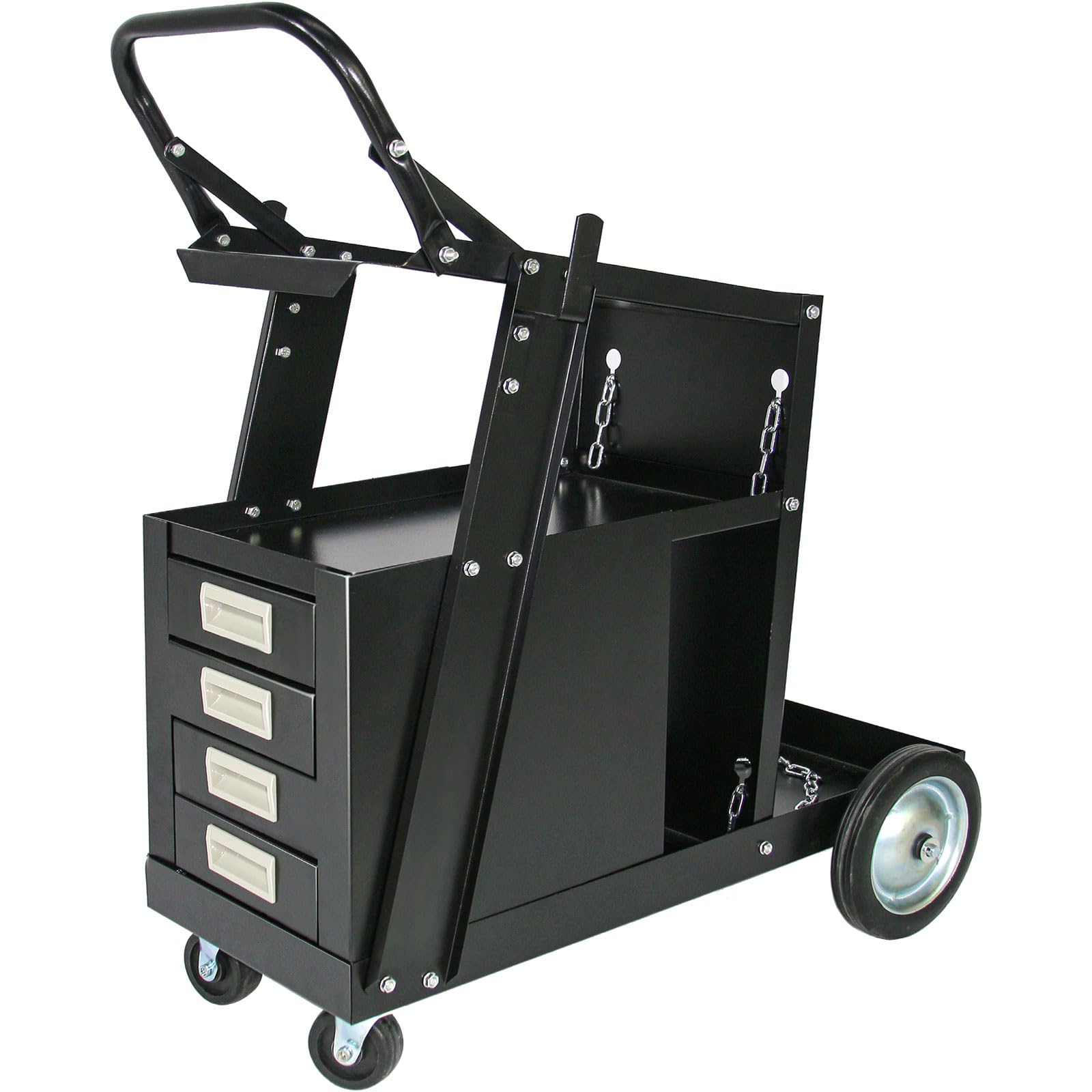 MAYNIYJK Welding Cart wit 4 Drawers, Heavy Duty Rolling Welder Cart with Wheels Handles and Tank Storage, for TIG MIG Welder and Plasma Cutter, Black
