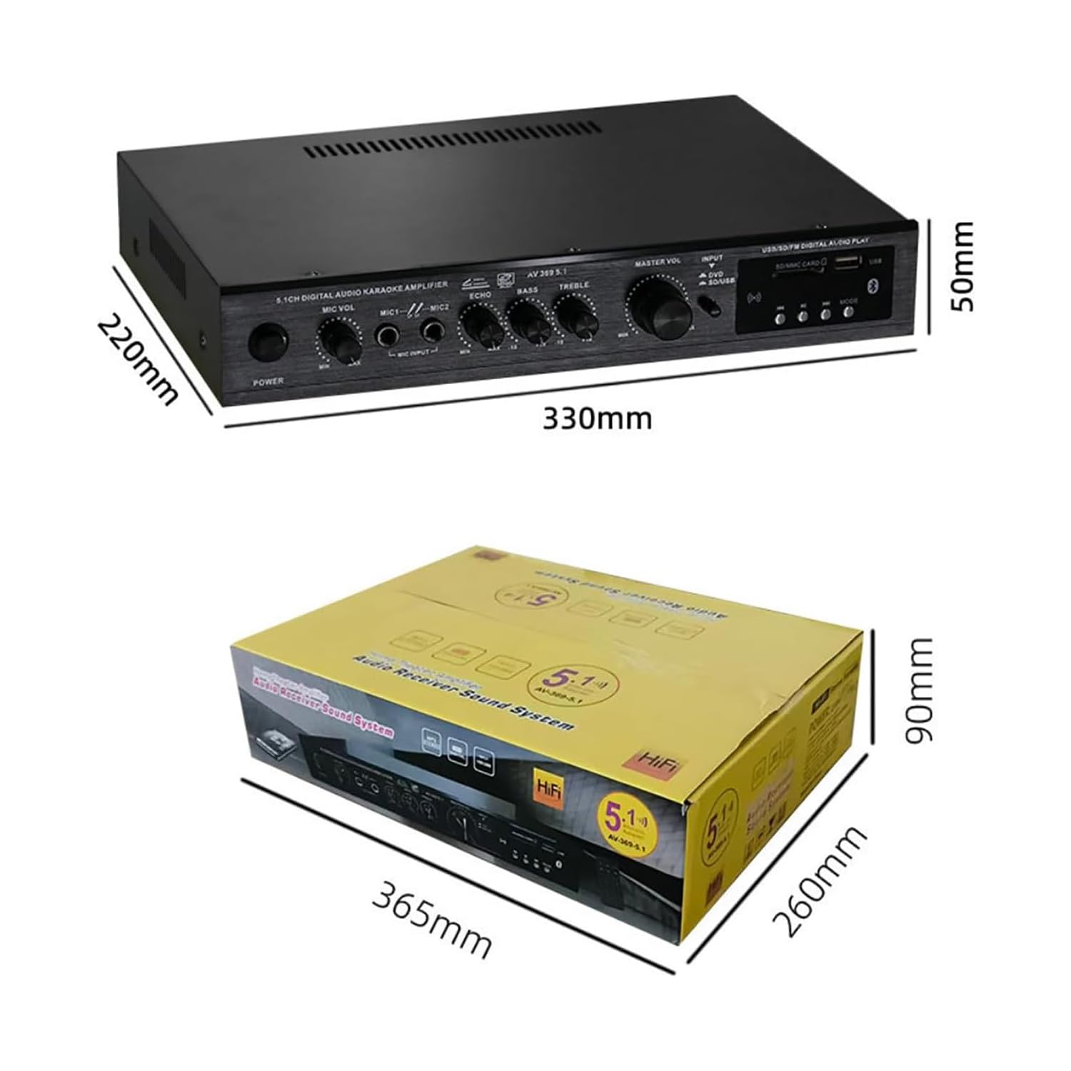 Amplificatore Digitale A 5.1 Canali, Amplificatore Stereo Bluetooth, Con Telecomando, Ingressi Ottici E Coassiali, Regolazione Del Riverbero, Bluetooth/usb/scheda Sd, Per Casa, Studio, Karaoke O