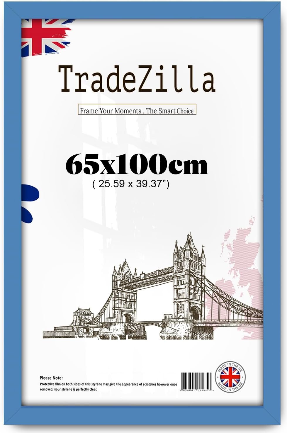 TradeZilla MDF Poster Frame 65x100 CM | Eton Wood Finish Gallery Frame with Hooks | Perfect for Posters, Photos & Wall Display - (Blue