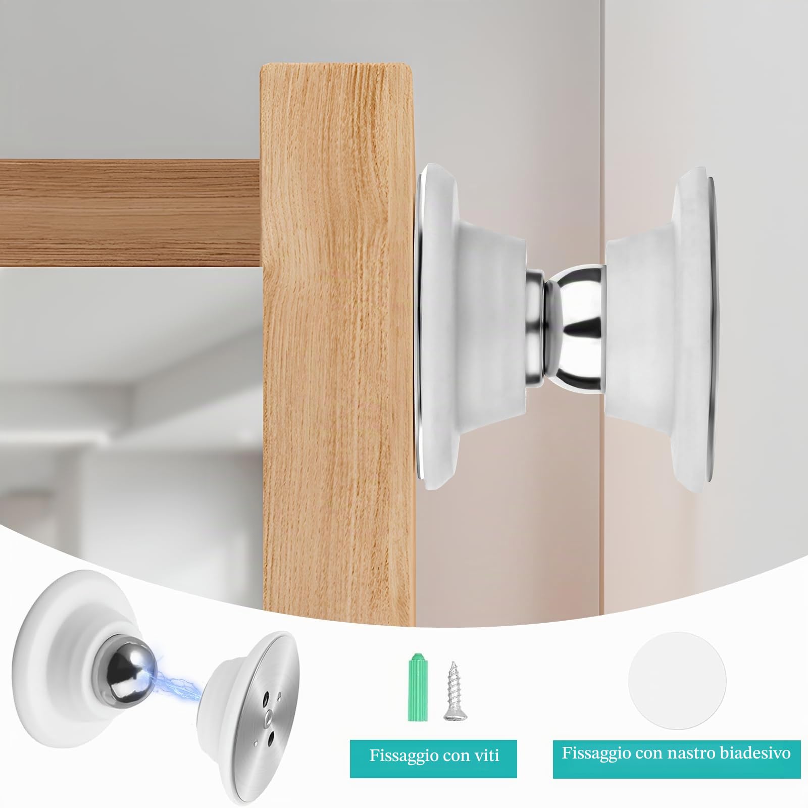 2 Pezzi Fermaporta Magnetico per Camper Bianco Magnetiche Door Holder Ferma Porta da Muro con Viti e Adesivo per Roulotte Barca Auto Scomparti Camper Porta di Sicurezza