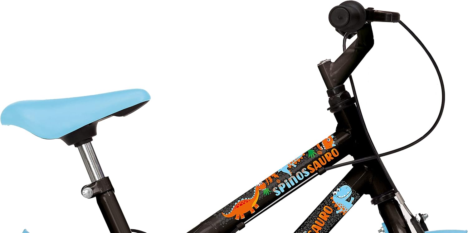 Colli Bike, Bicicleta Dinos Spinossauro Aventuras, Aro 16, quadro 12", Com Freios V-Brake, Com Rodas de Apoio e Capa Corrente