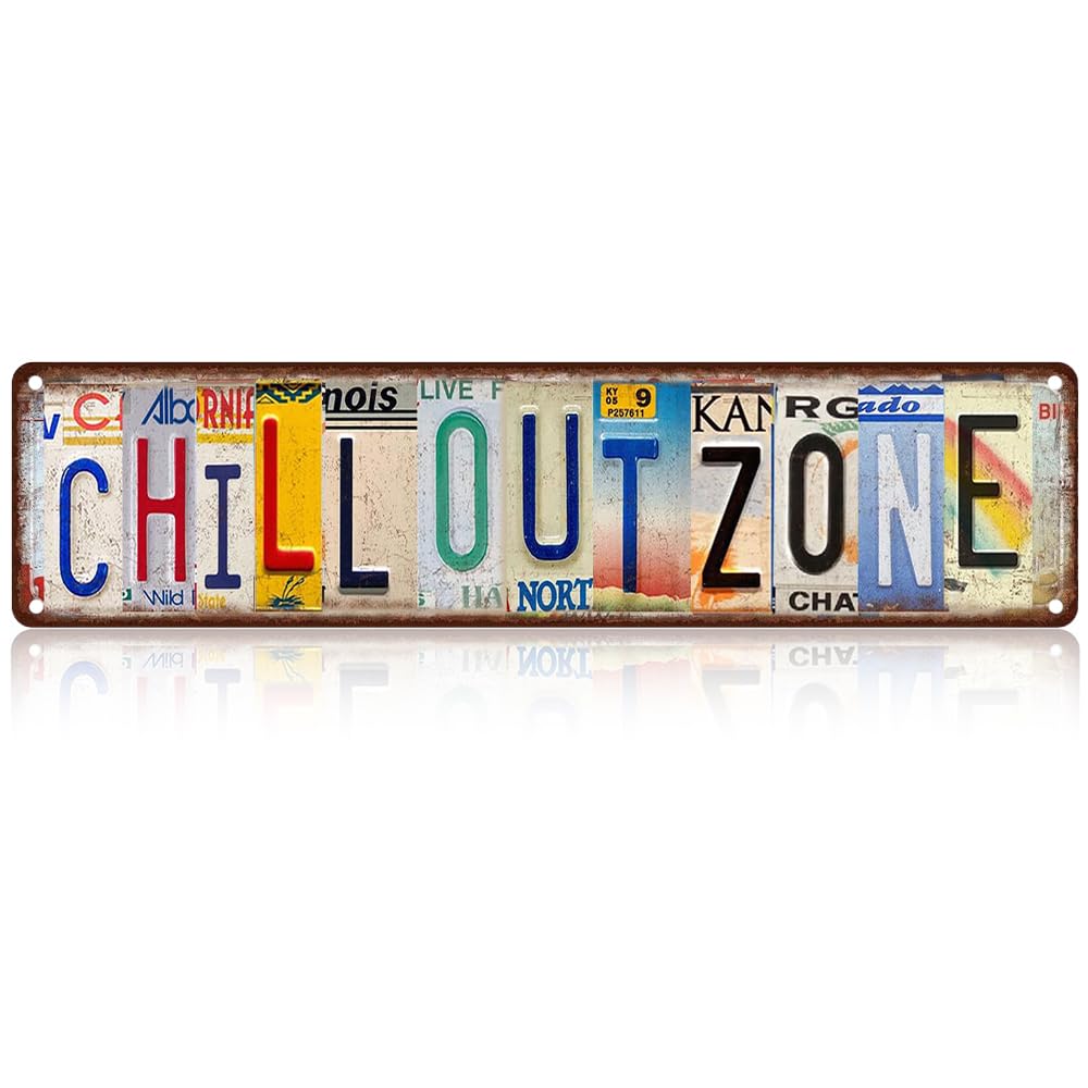 Chill Out Zone Metal Sign - Retro Aluminum Tin Plaque 4x16 Inch - Home Cafe Restaurant Bar Wall Decor