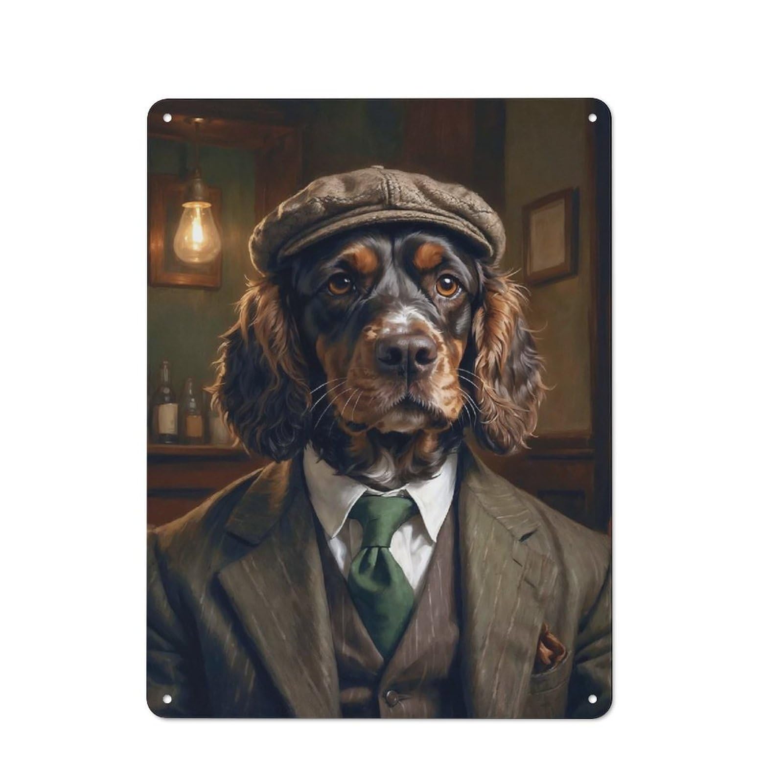 Junmoney Cocker Spaniel Dog Wearing A Suit In The Pub Vintage Tin Sign 40X30cm Featuring Porch Wall Decor For Patio Bar, Workshop, Shed Or Kitchen