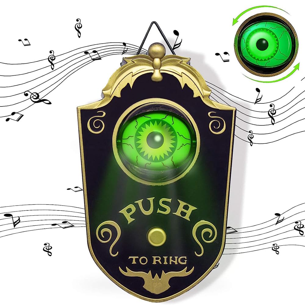 Xujaiolqp Black Halloween Doorbell Decoration，Animated Eyeball With Spooky-Sounds, Halloween Decor With Lightup Eyeball,Trick Or Treat Event For Kids, For Haunted House Halloween Party