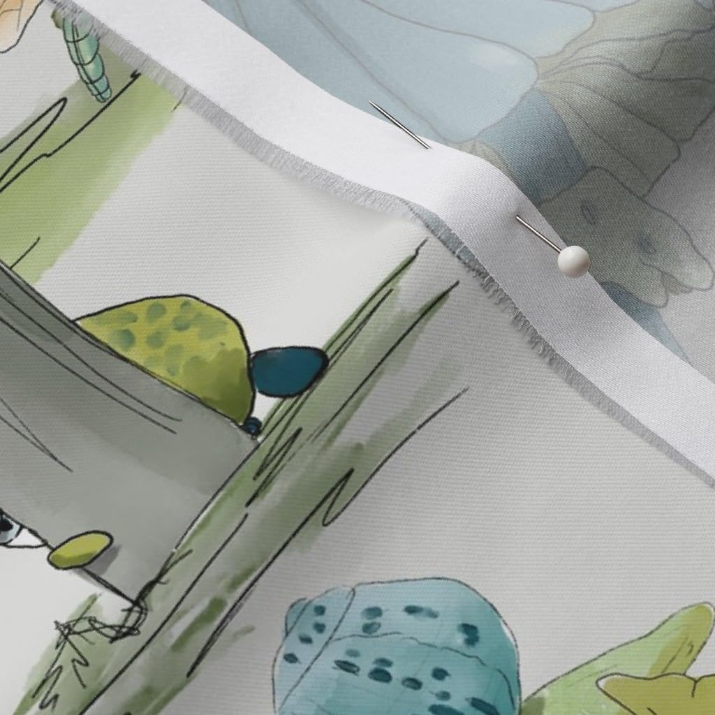 Spoonflower Fabric - Gnome Garden Green Blue Plants Kids Gnomes Printed on Organic Cotton Sateen Fabric by The Yard - Sewing Quilting Apparel Home Decor