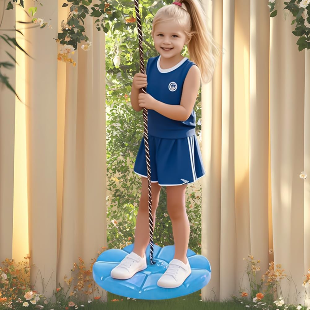 Outdoor Schaukel Mit Kletterseil – Tellerschaukel Für Kinder & Erwachsene, Bis 150 Kg, Blau