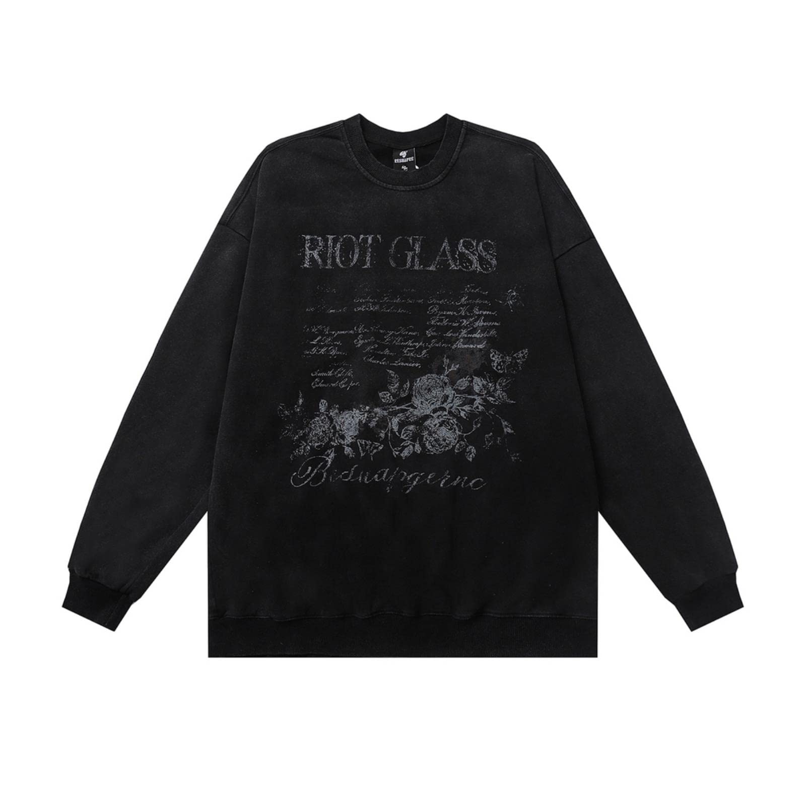 Maglietta da uomo vintage Streetwear Hip Hop Retro Fiori Floreali Lettera Stampa Maglione Manica Lunga Harajuku Cotone Distressed Wash Top